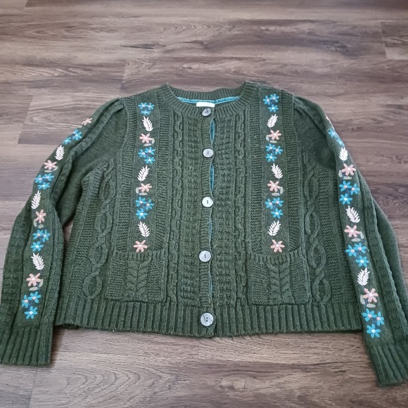 Sundance Sweaters - SUNDANCE CATALOG Cardigan Army Green Floral Embroidered Sweater XL
